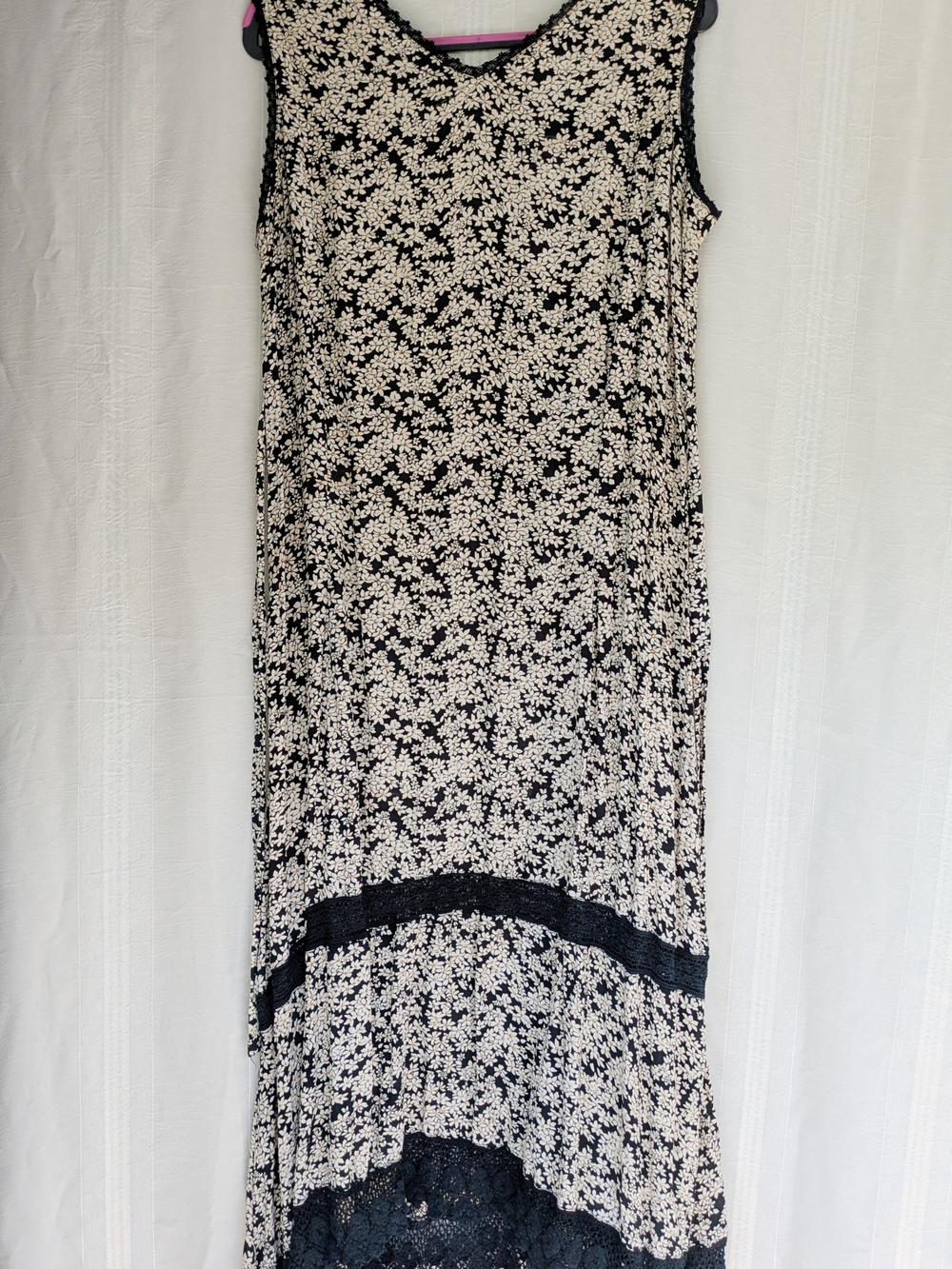 90's Whimsigoth Lace-Trim Midi Dress in Black and Cream